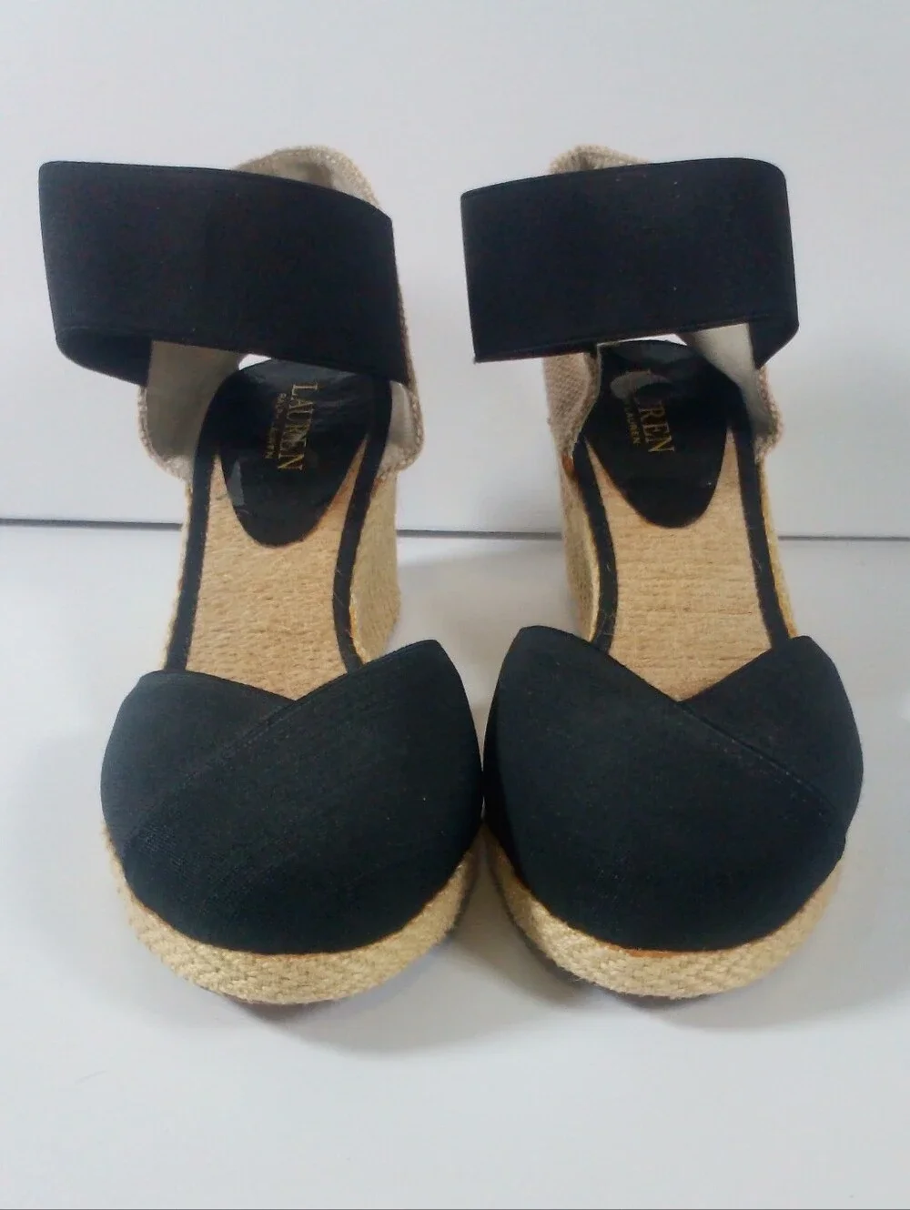 Lauren Ralph Lauren Charza Espadrille Wedge Sandals Womens 9B Black Elastic